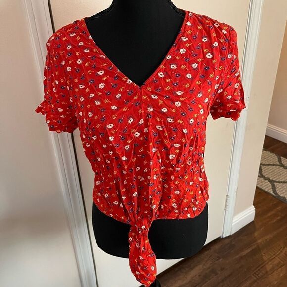 Madewell Tie Front Top in Prairie Posies Print Size Small - Picture 1 of 5